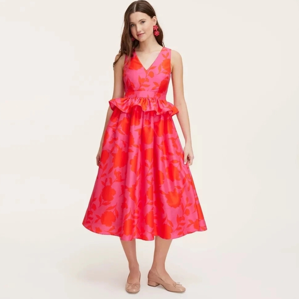 Kate Spade Red and Pink Pleated Midi Dress
